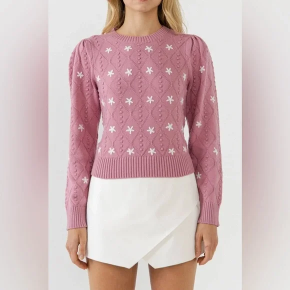English Factory Floral Handmade Embroidery Sweater in Dusty Pink Size XS - Picture 2 of 11